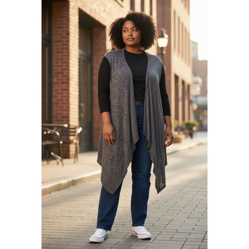 Torrid Drape Front Cardigan Sweater Black grey Plus Size 3X